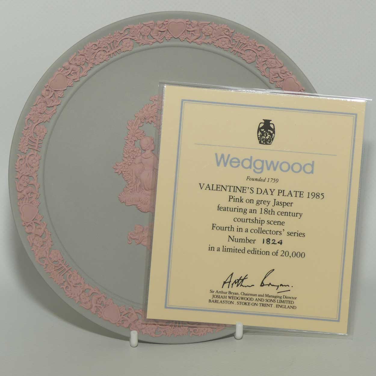 Wedgwood Jasper | Pink on Grey | My Valentine plate 1985 | box + cert