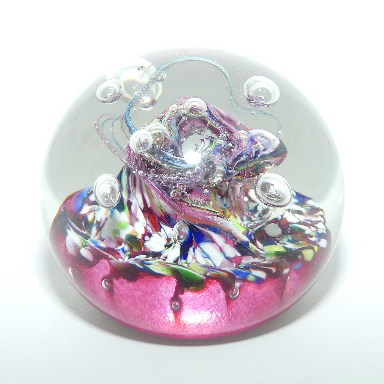 Caithness Glass Myriad design Controlled Bubble Magnum paperweight | Cranberry