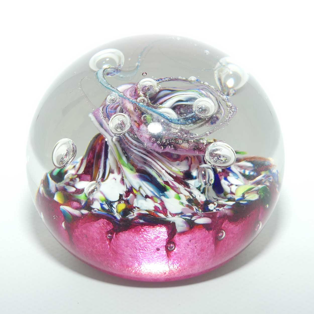 Caithness Glass Myriad design Controlled Bubble Magnum paperweight | Cranberry