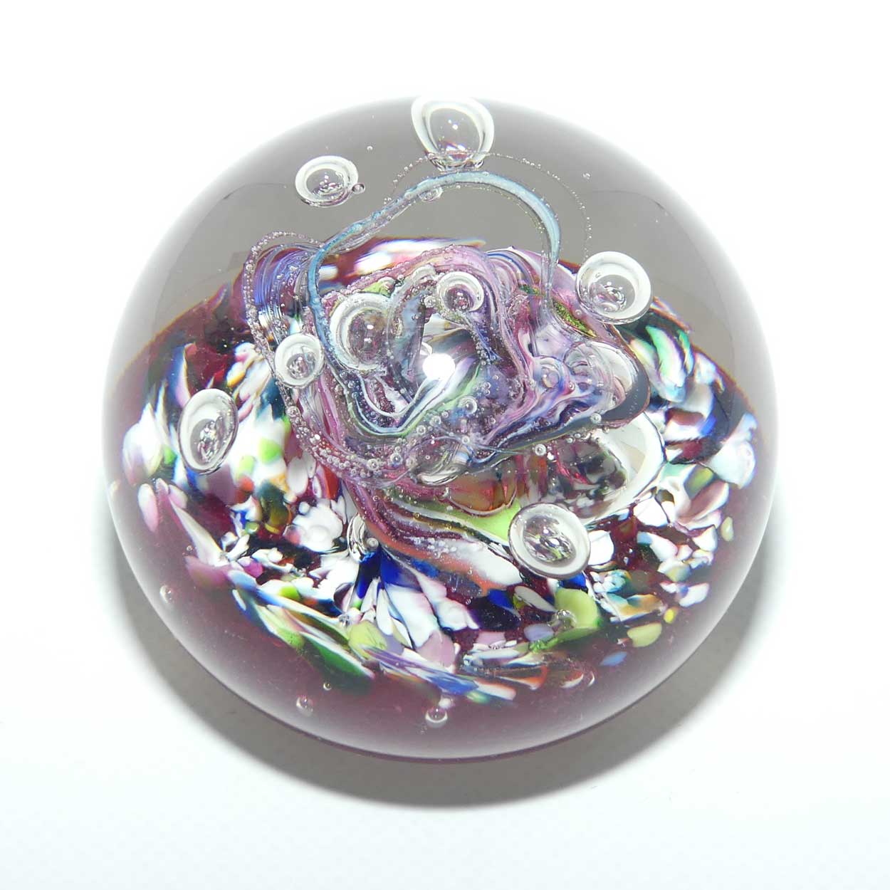 Caithness Glass Myriad design Controlled Bubble Magnum paperweight | Cranberry