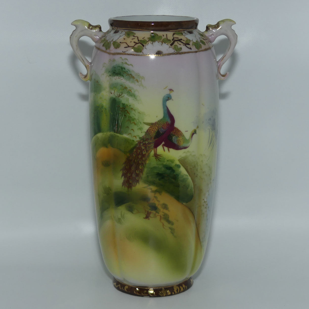 Nagoya SNB Nippon Gilt and Hand Painted tall Peacock vase | 25cm