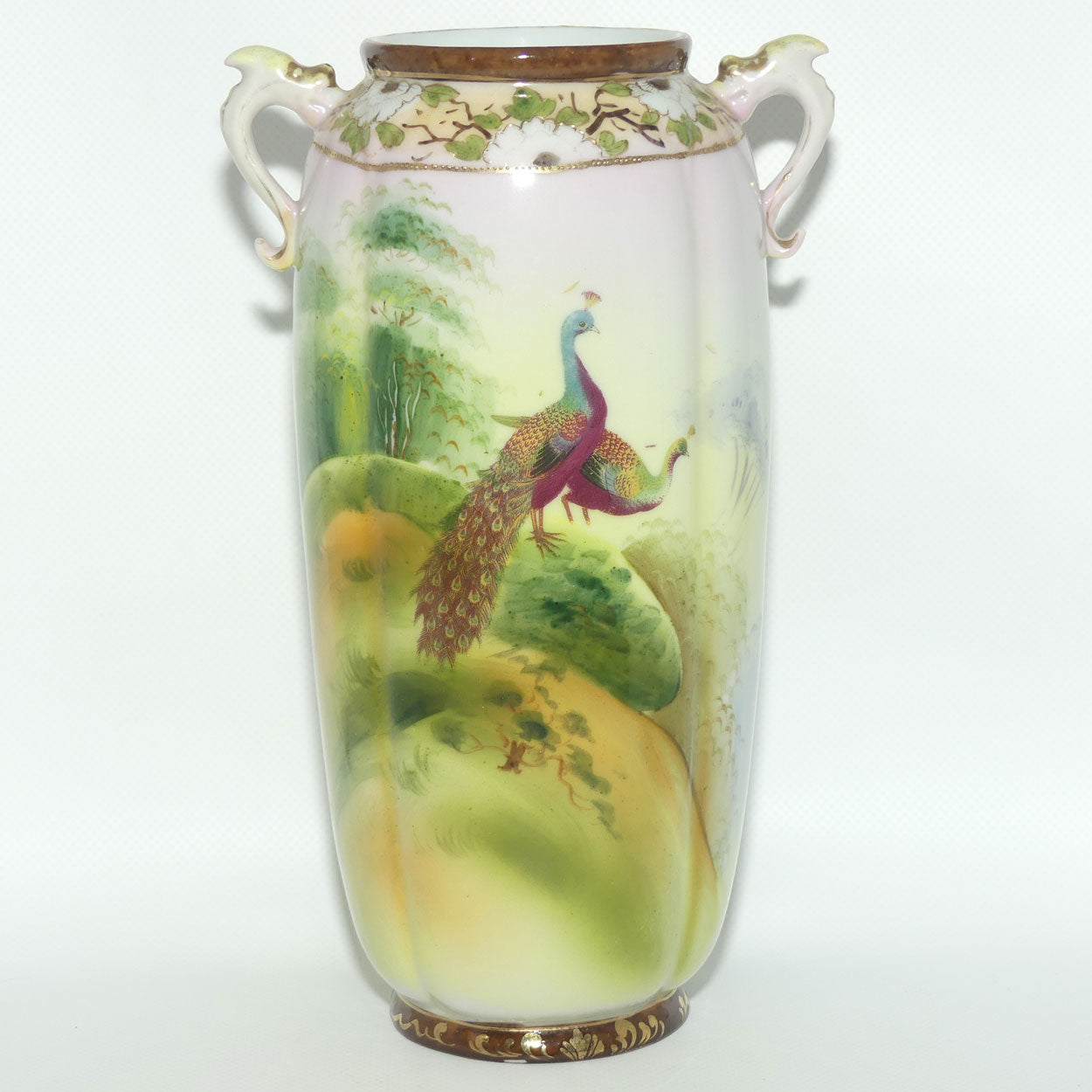 Nagoya SNB Nippon Gilt and Hand Painted tall Peacock vase | 25cm