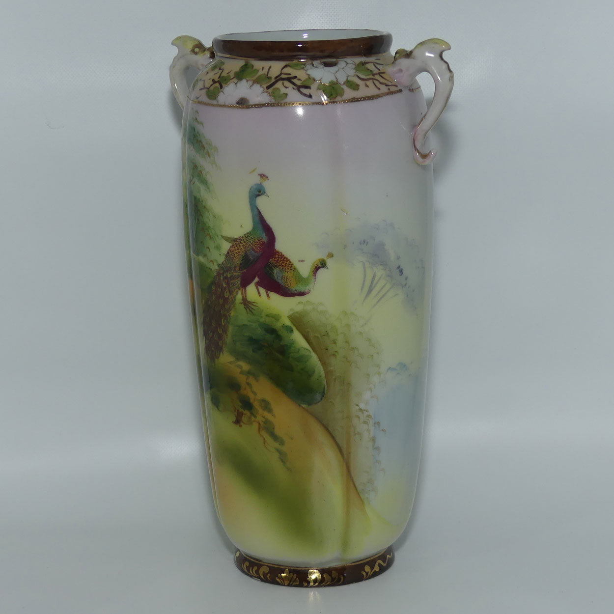 Nagoya SNB Nippon Gilt and Hand Painted tall Peacock vase | 25cm