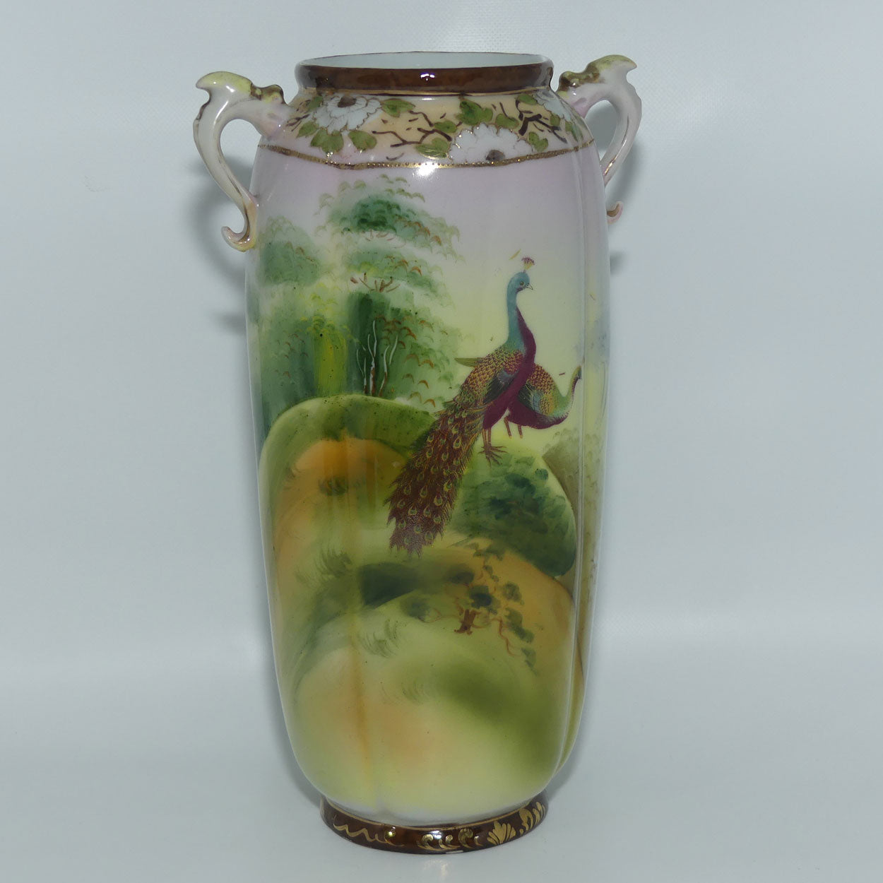 Nagoya SNB Nippon Gilt and Hand Painted tall Peacock vase | 25cm
