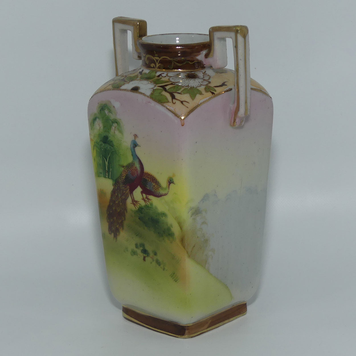 Nagoya SNB Nippon Gilt and Hand Painted Peacock vase #2 | 17cm