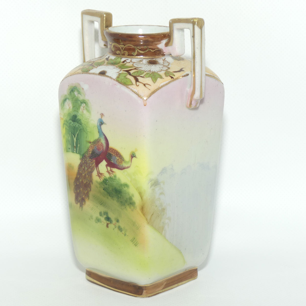 Nagoya SNB Nippon Gilt and Hand Painted Peacock vase #2 | 17cm