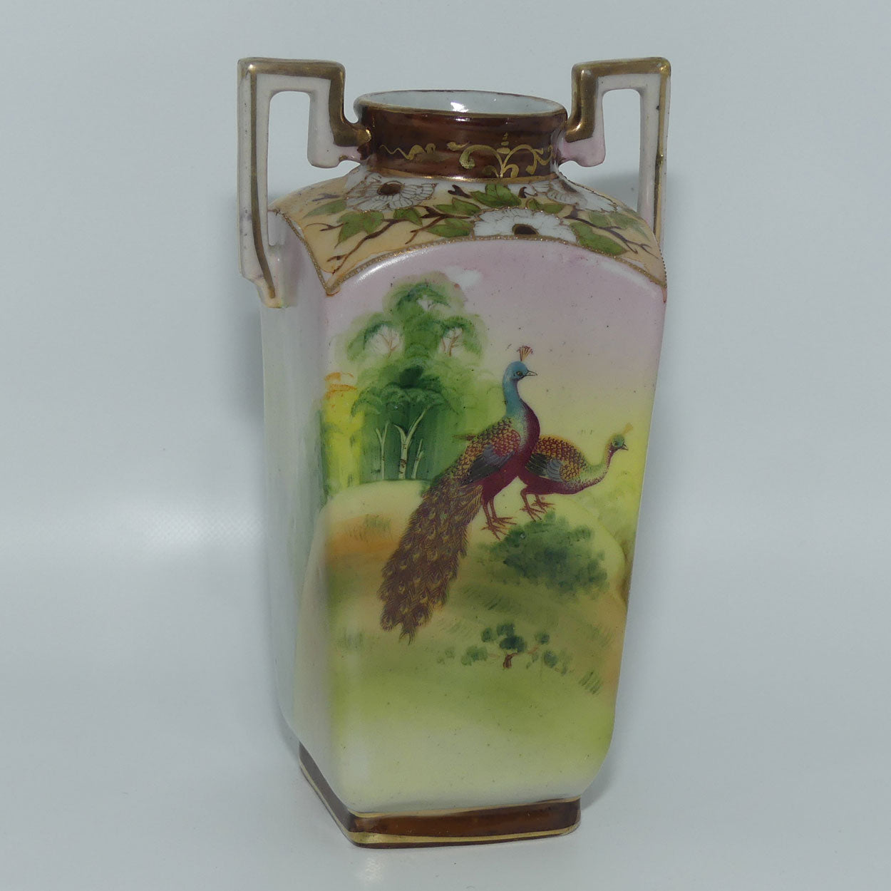 Nagoya SNB Nippon Gilt and Hand Painted Peacock vase #2 | 17cm