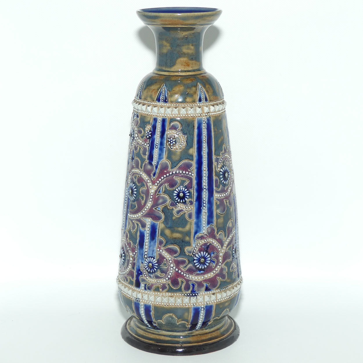 Doulton Lambeth George Tinworth stoneware narrow colourful vase