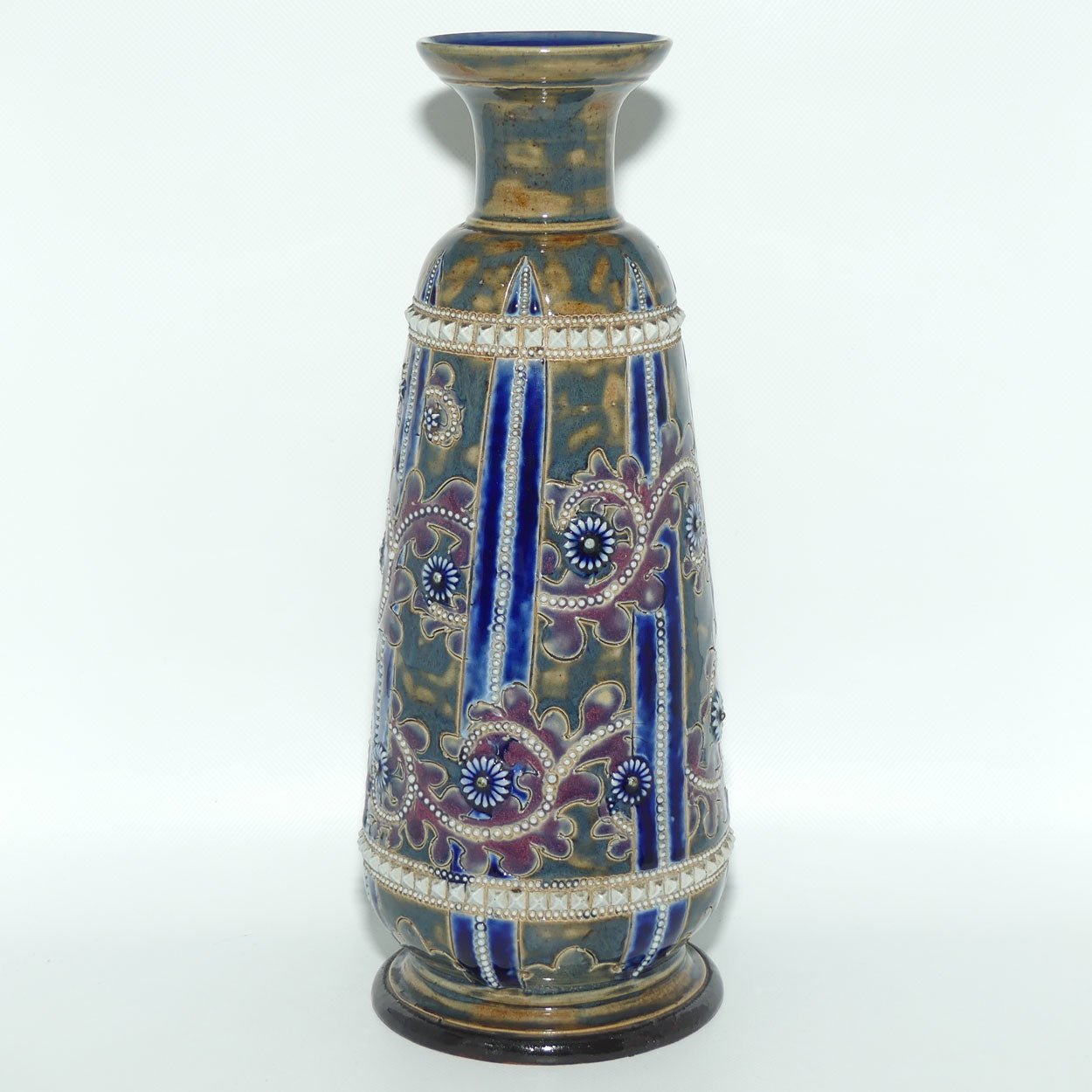 Doulton Lambeth George Tinworth stoneware narrow colourful vase