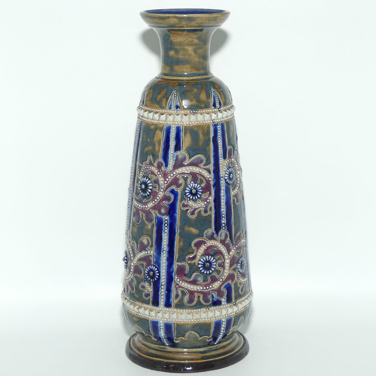 Doulton Lambeth George Tinworth stoneware narrow colourful vase