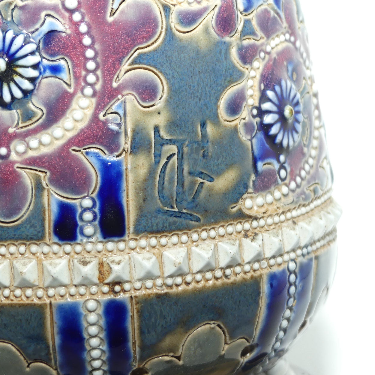 Doulton Lambeth George Tinworth stoneware narrow colourful vase