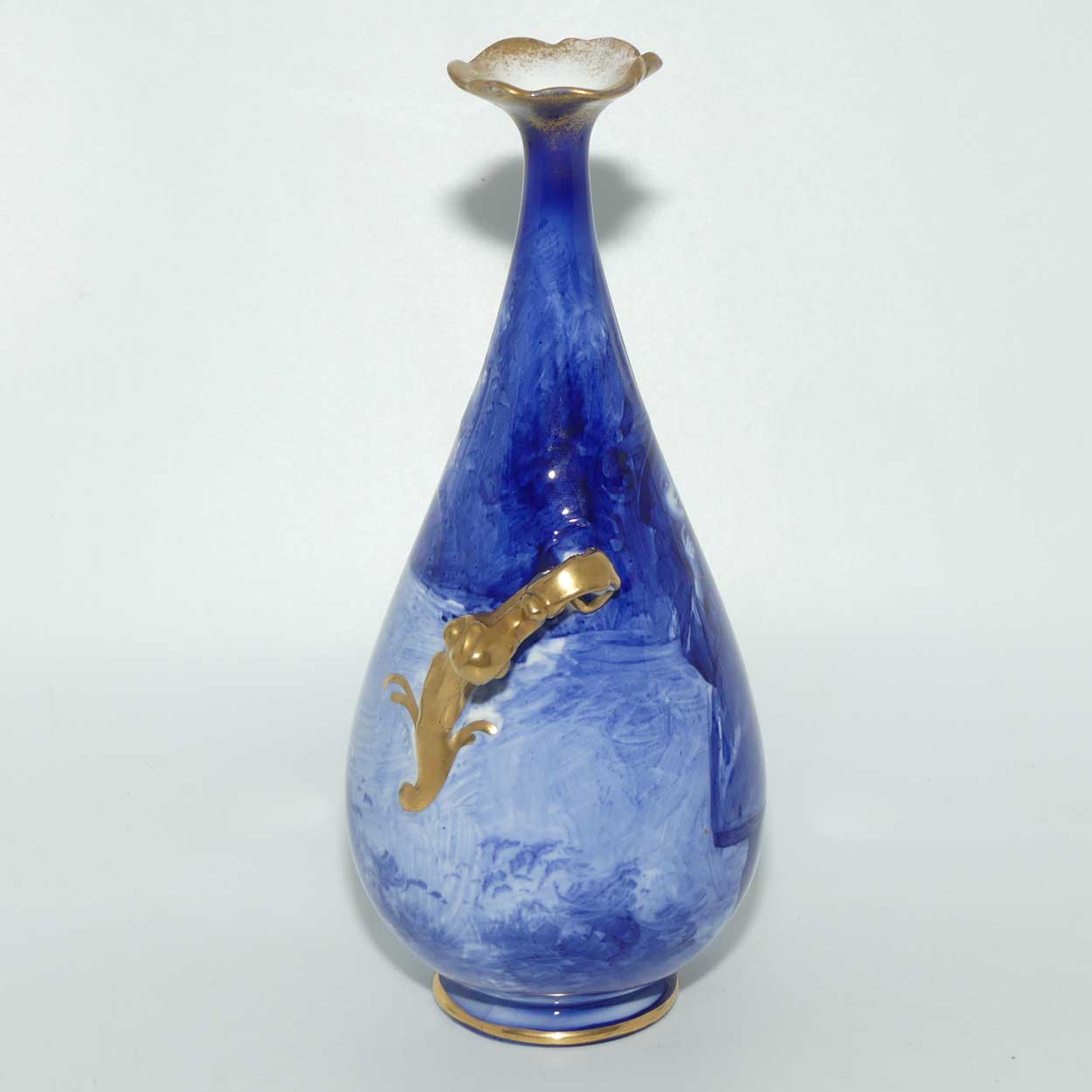 Doulton Burslem Blue Childrens narrow neck vase with fancy helix twist handles (#2)
