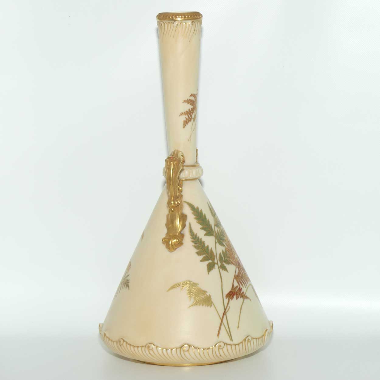 Royal Worcester Blush Ivory hand painted narrow neck vase with fern design