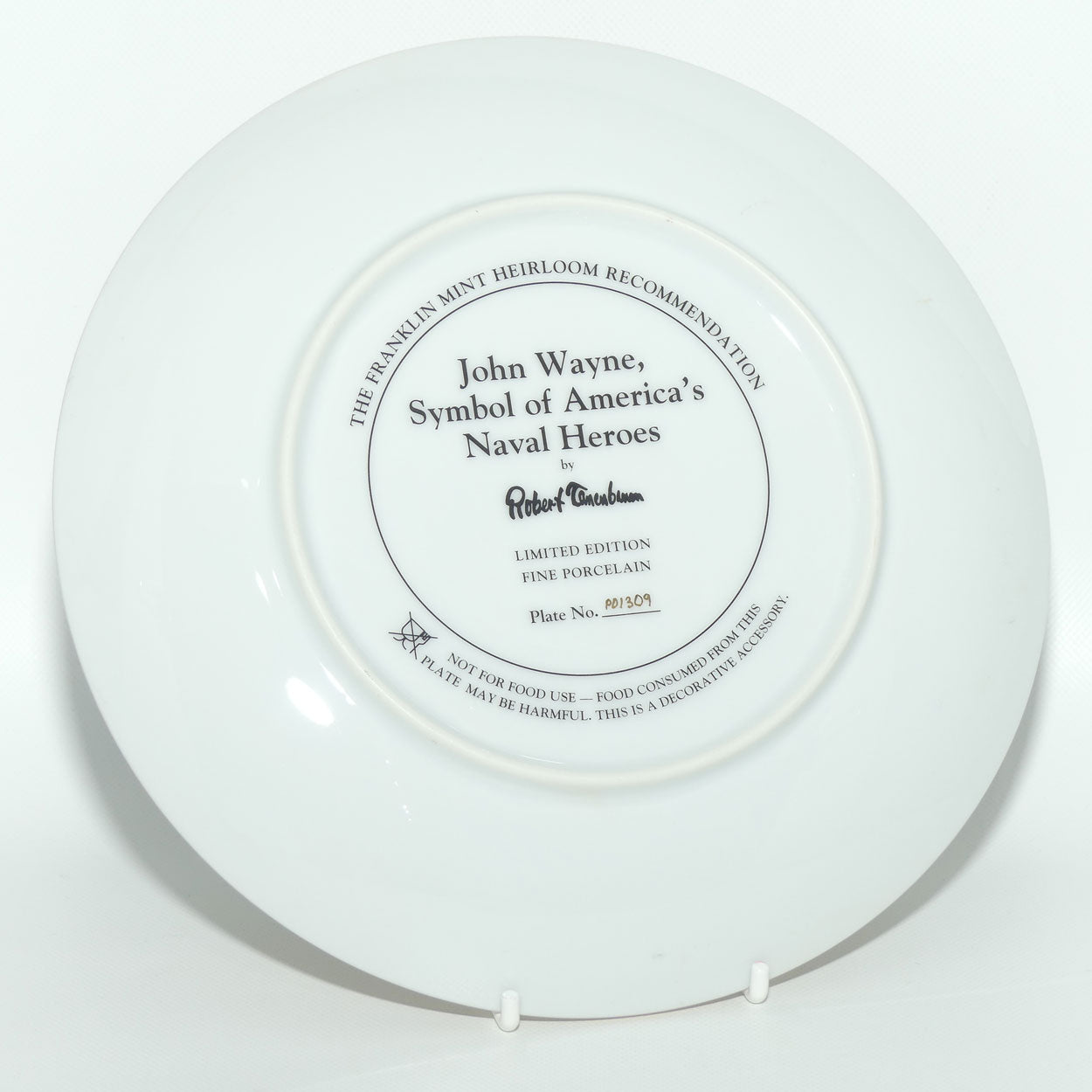 Franklin Mint Heirloom plate | John Wayne | Symbol of America's Naval Heroes + Cert
