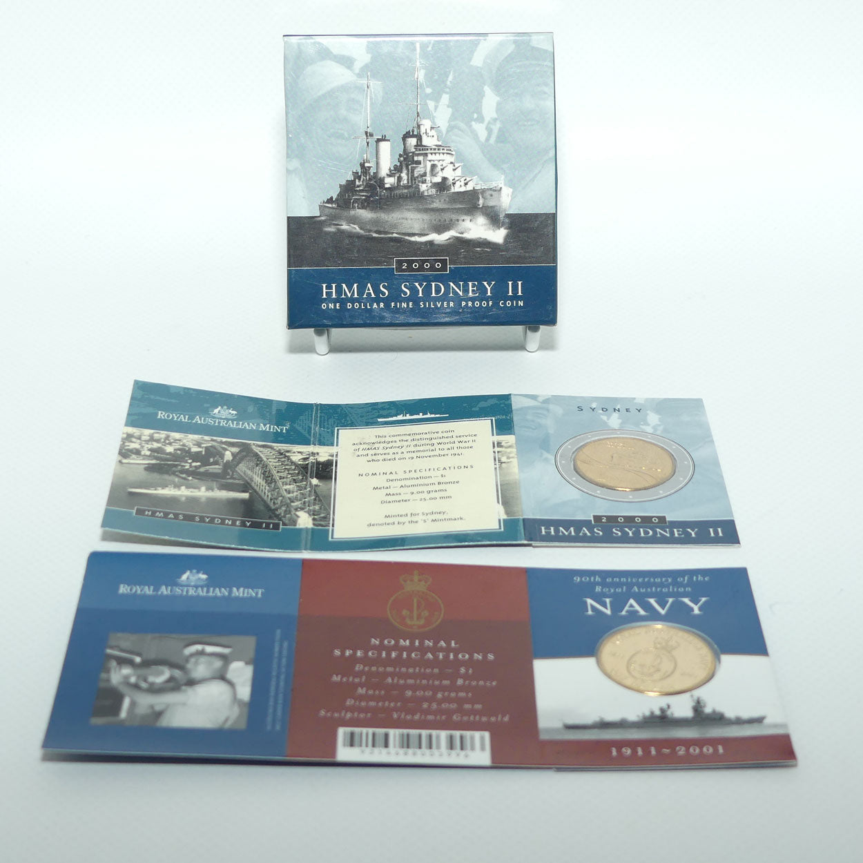 RAM 2000 - 2001 Australian Navy Collection of Commemorative coins | HMAS Sydney II Silver and Alum Bronze and 90th Anniv Navy