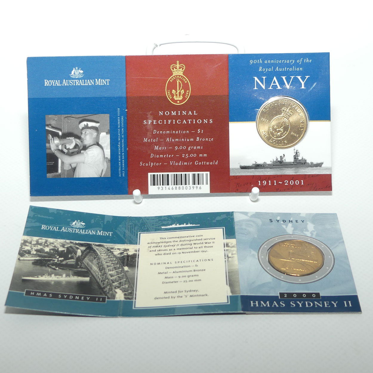RAM 2000 - 2001 Australian Navy Collection of Commemorative coins | HMAS Sydney II Silver and Alum Bronze and 90th Anniv Navy