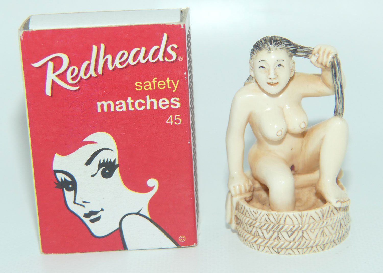 Japanese Carved Ivory Netsuke | Obscene | Geisha Washing Hair | Bathing