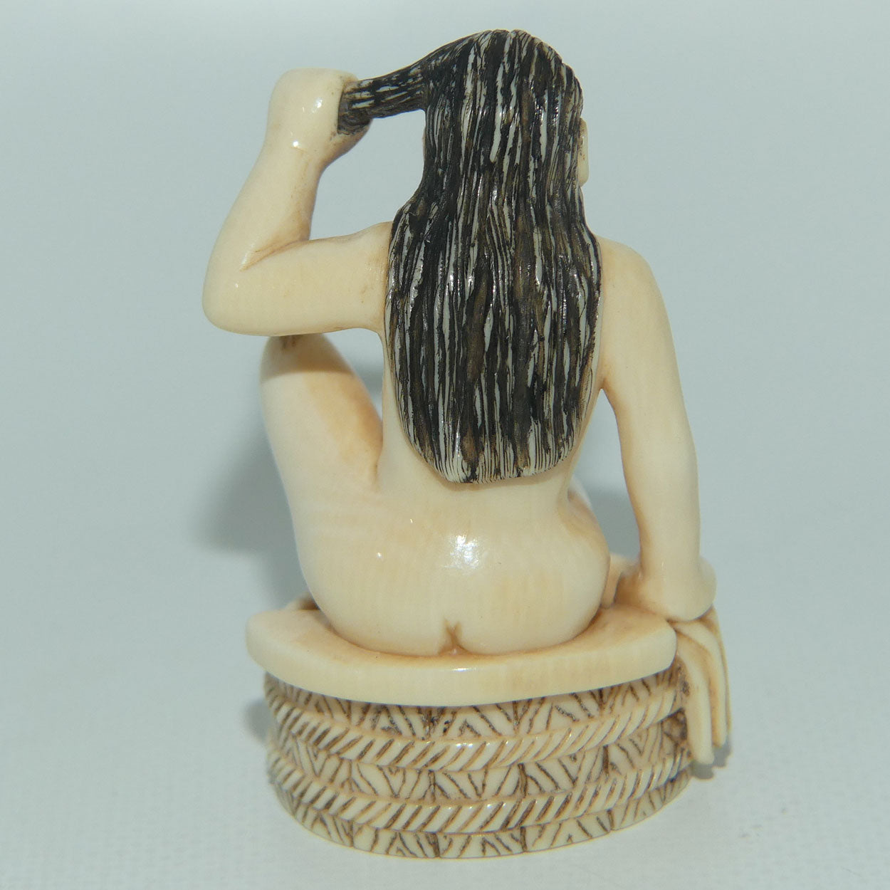 Japanese Carved Ivory Netsuke | Obscene | Geisha Washing Hair | Bathing