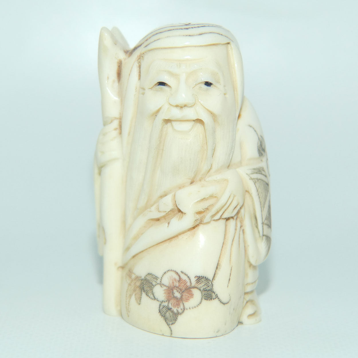 Japanese Carved Bone Netsuke | Jurojin