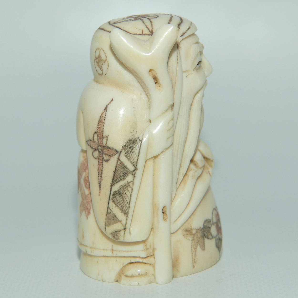 Japanese Carved Bone Netsuke | Jurojin