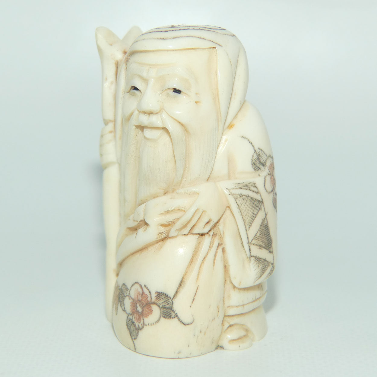 Japanese Carved Bone Netsuke | Jurojin