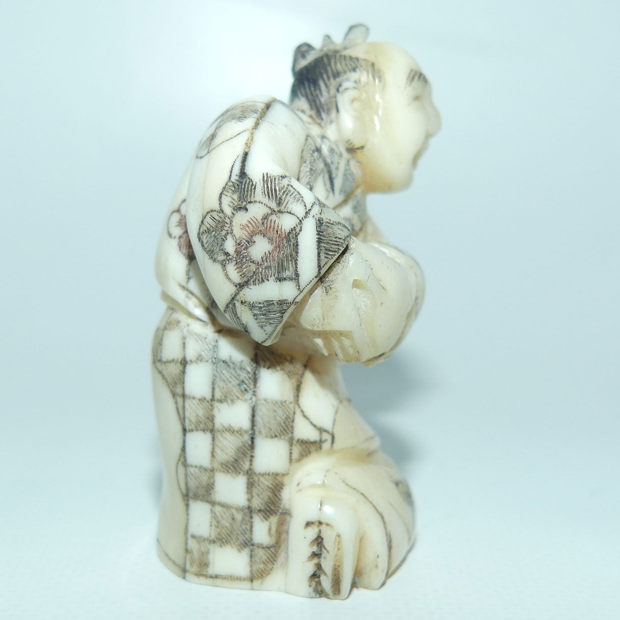 Japanese Carved Bone Netsuke | Old Medicine Man holding Bowl
