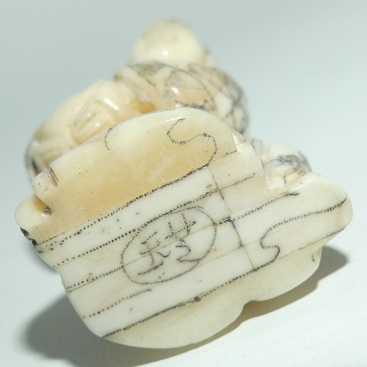 Japanese Carved Bone Netsuke | Old Medicine Man holding Bowl