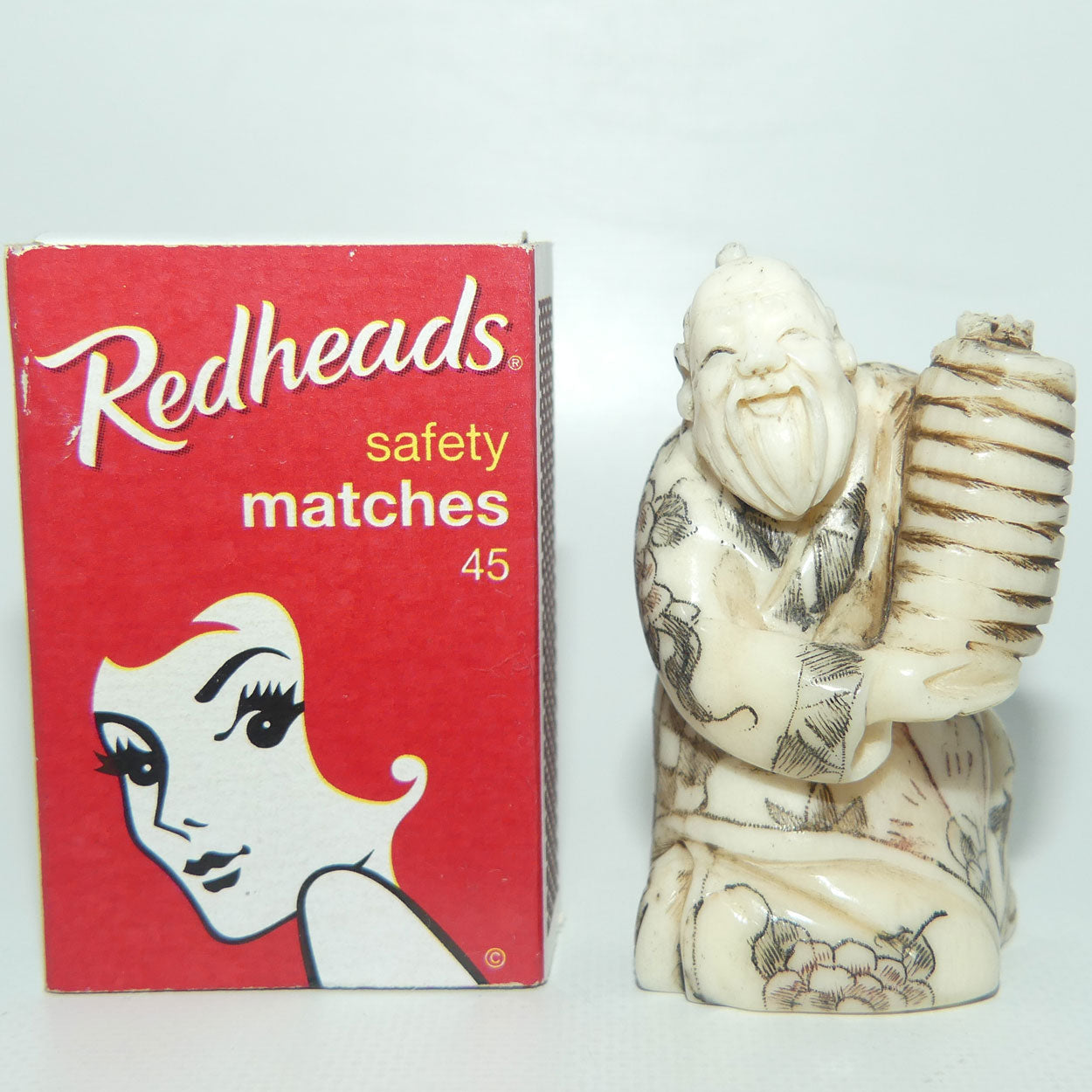 Japanese Carved Bone Netsuke | Old Man holding Lantern