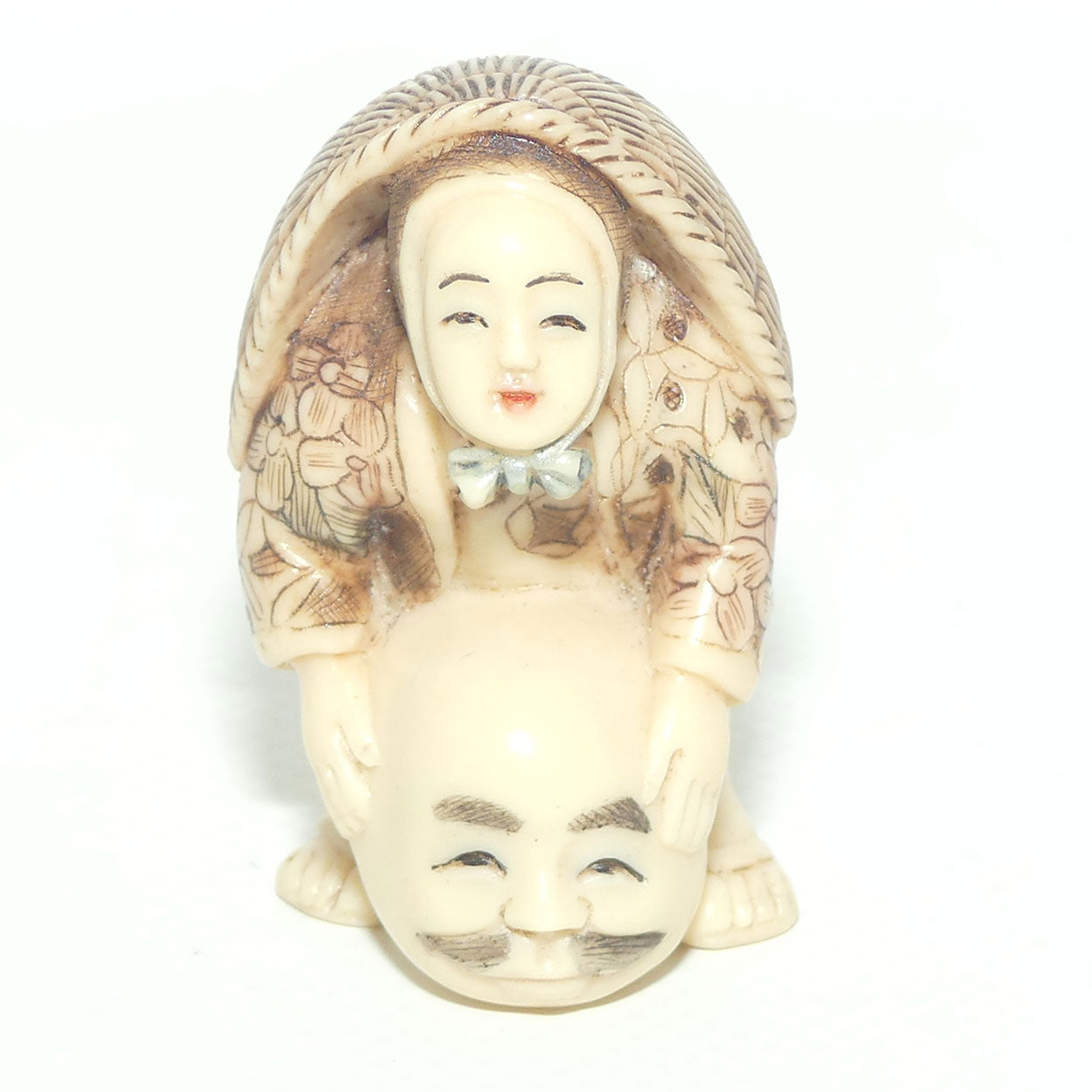 Vintage Japanese Carved Resin Netsuke | Woman with Mask