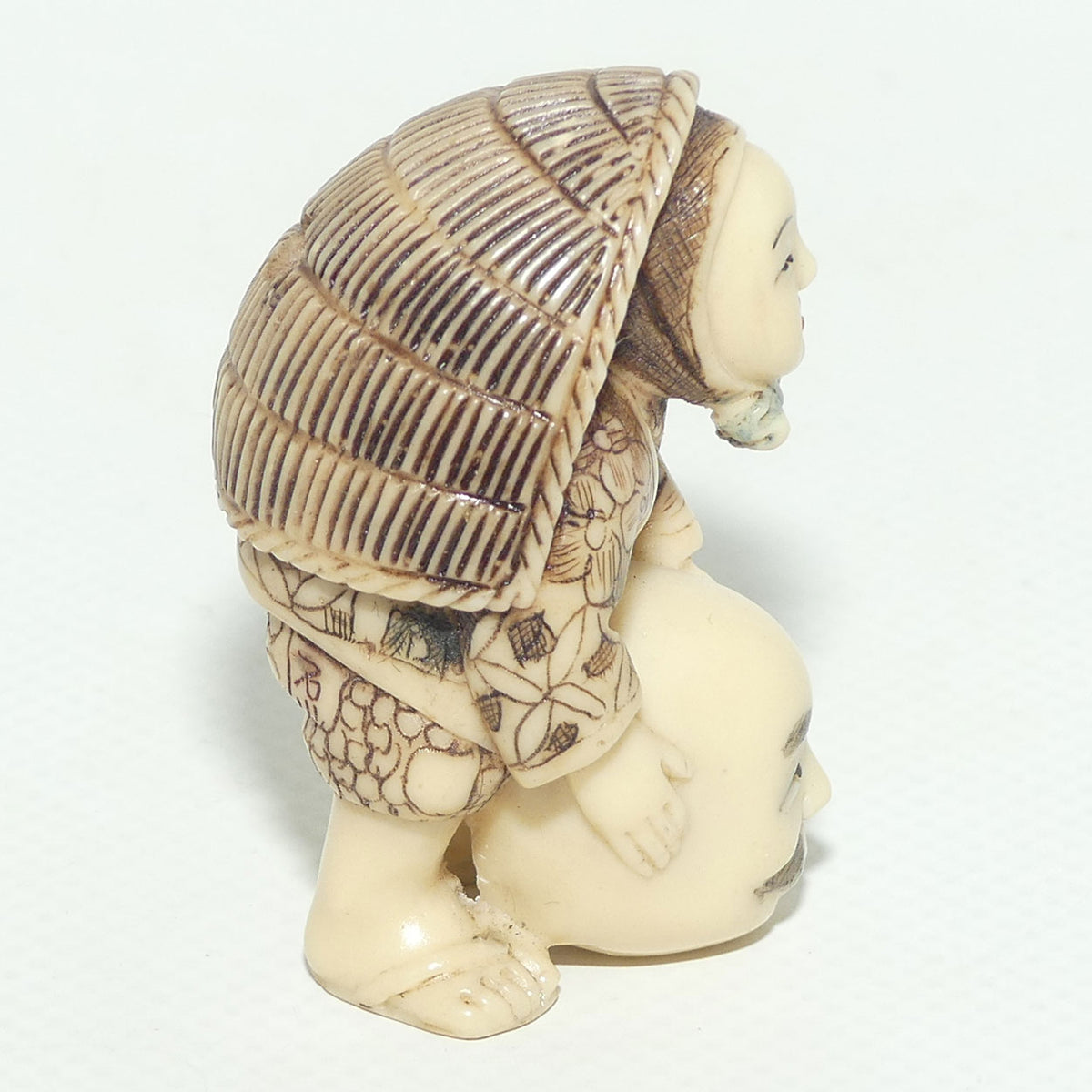 Vintage Japanese Carved Resin Netsuke | Woman with Mask