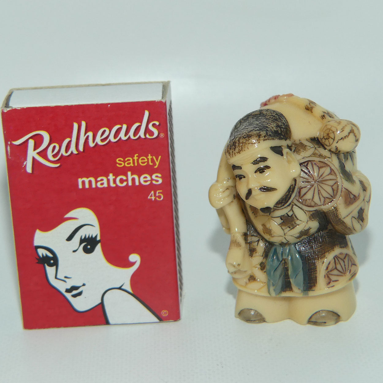 Vintage Japanese Carved Resin Netsuke | Man Carrying Sack