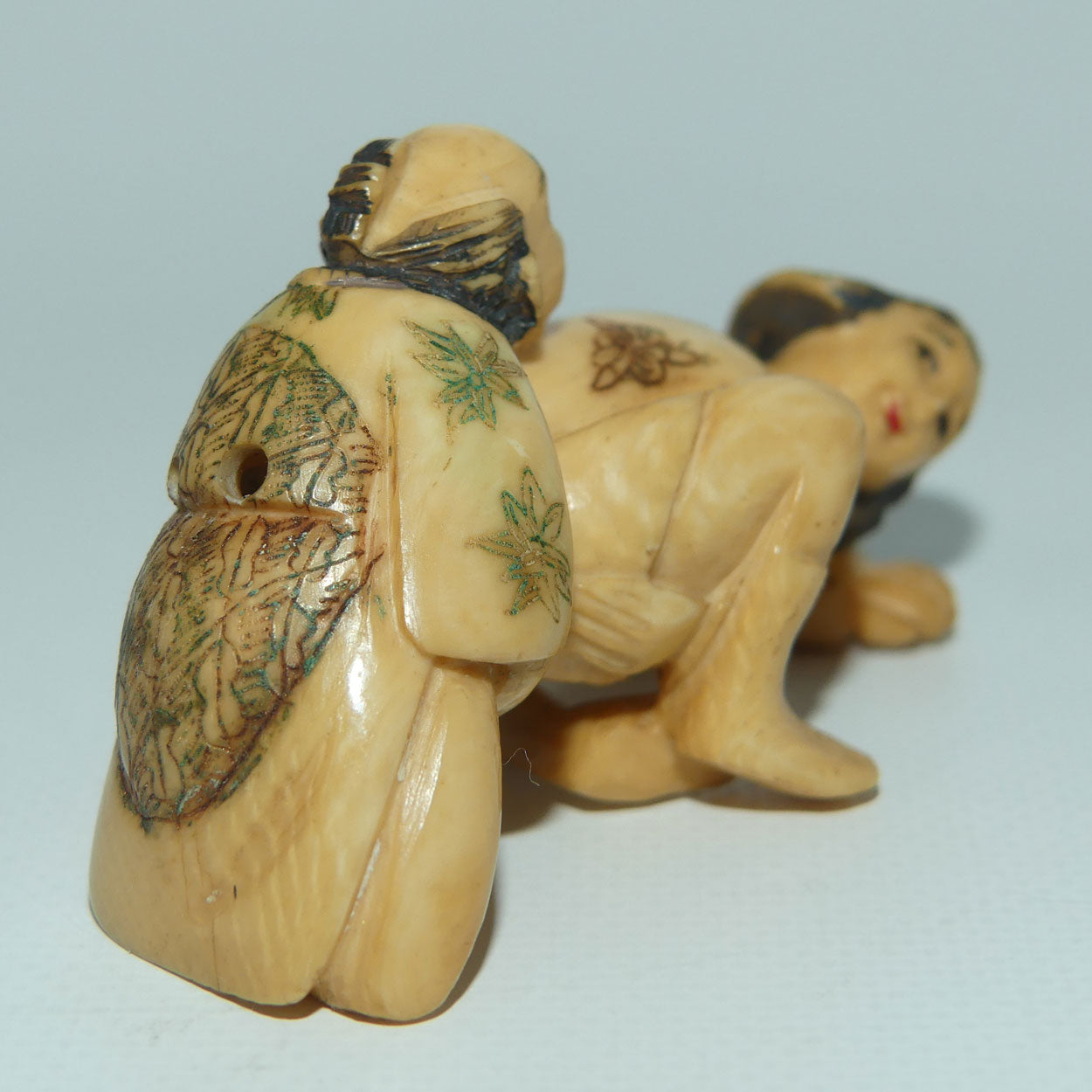 Japanese Carved Ivory Netsuke | Shunga | Erotic | Man and Woman | signed