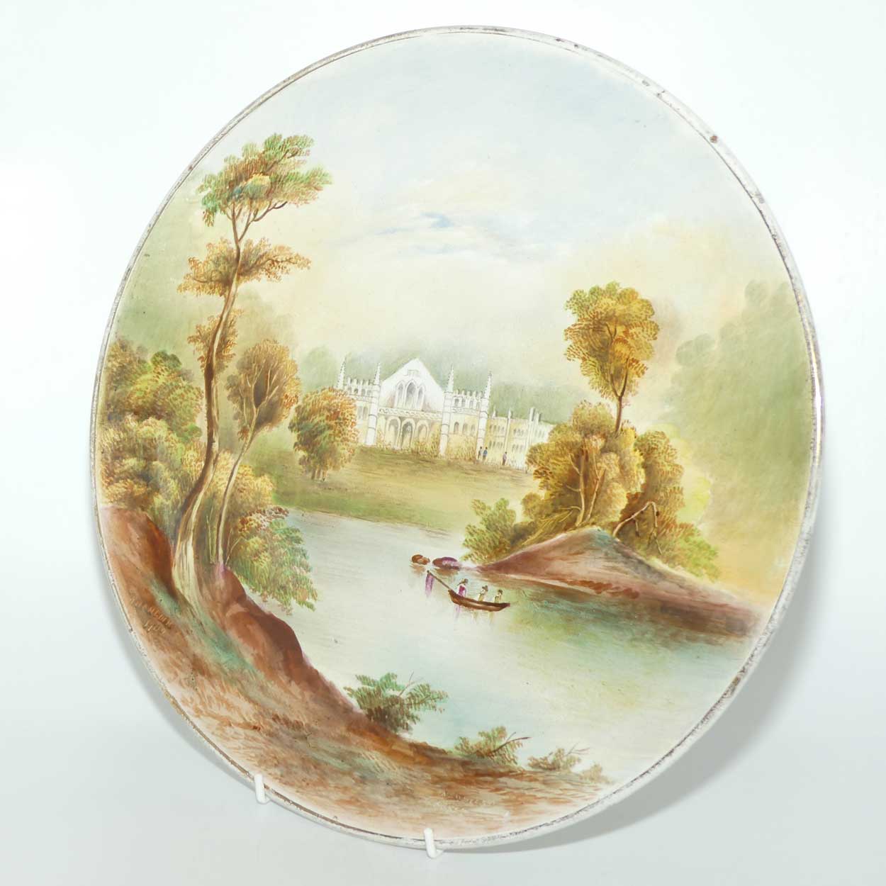 nglish Staffordshire plaque with hand painted Newstead Abbey scene signed Henry Harry Sampson Hancock 1902