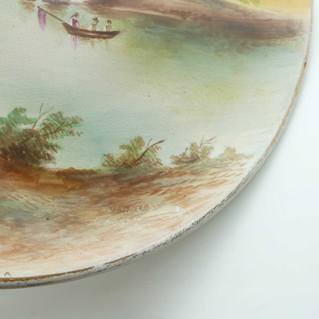 nglish Staffordshire plaque with hand painted Newstead Abbey scene signed Henry Harry Sampson Hancock 1902