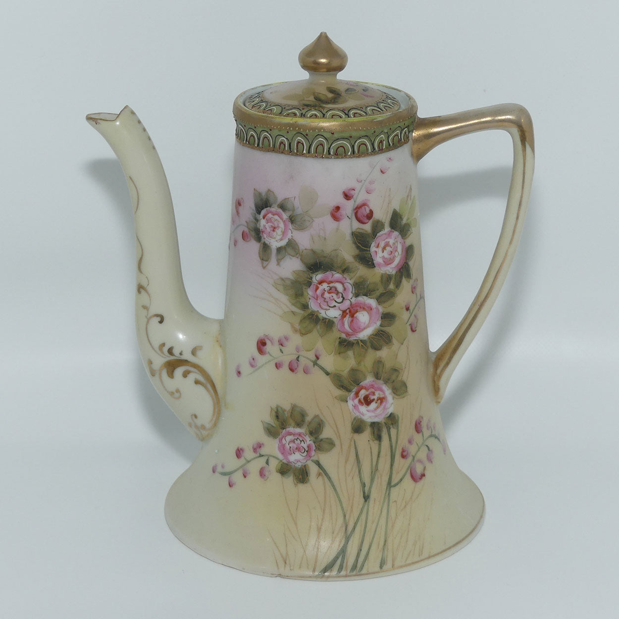 Vintage Hand Painted Nippon Floral and Gilt Jewelled 3 piece coffee set