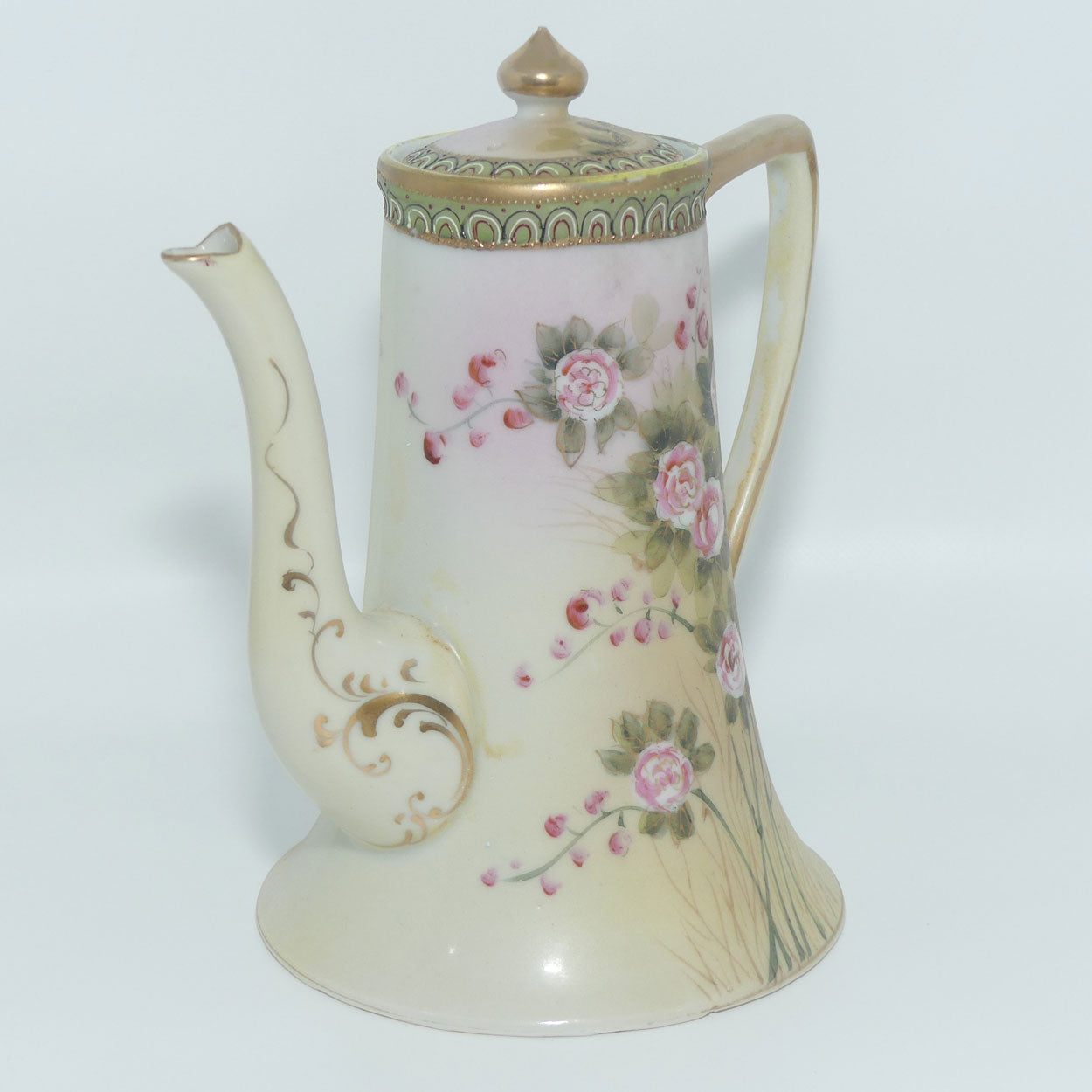 Vintage Hand Painted Nippon Floral and Gilt Jewelled 3 piece coffee set