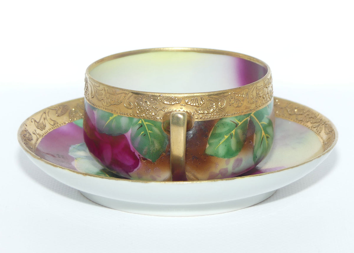 Vintage Hand Painted Nippon Floral and Gilt Jewelled tea duo
