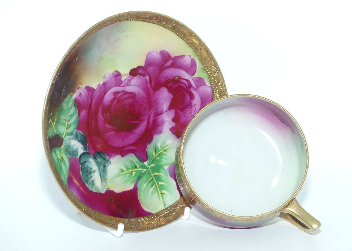 Vintage Hand Painted Nippon Floral and Gilt Jewelled tea duo