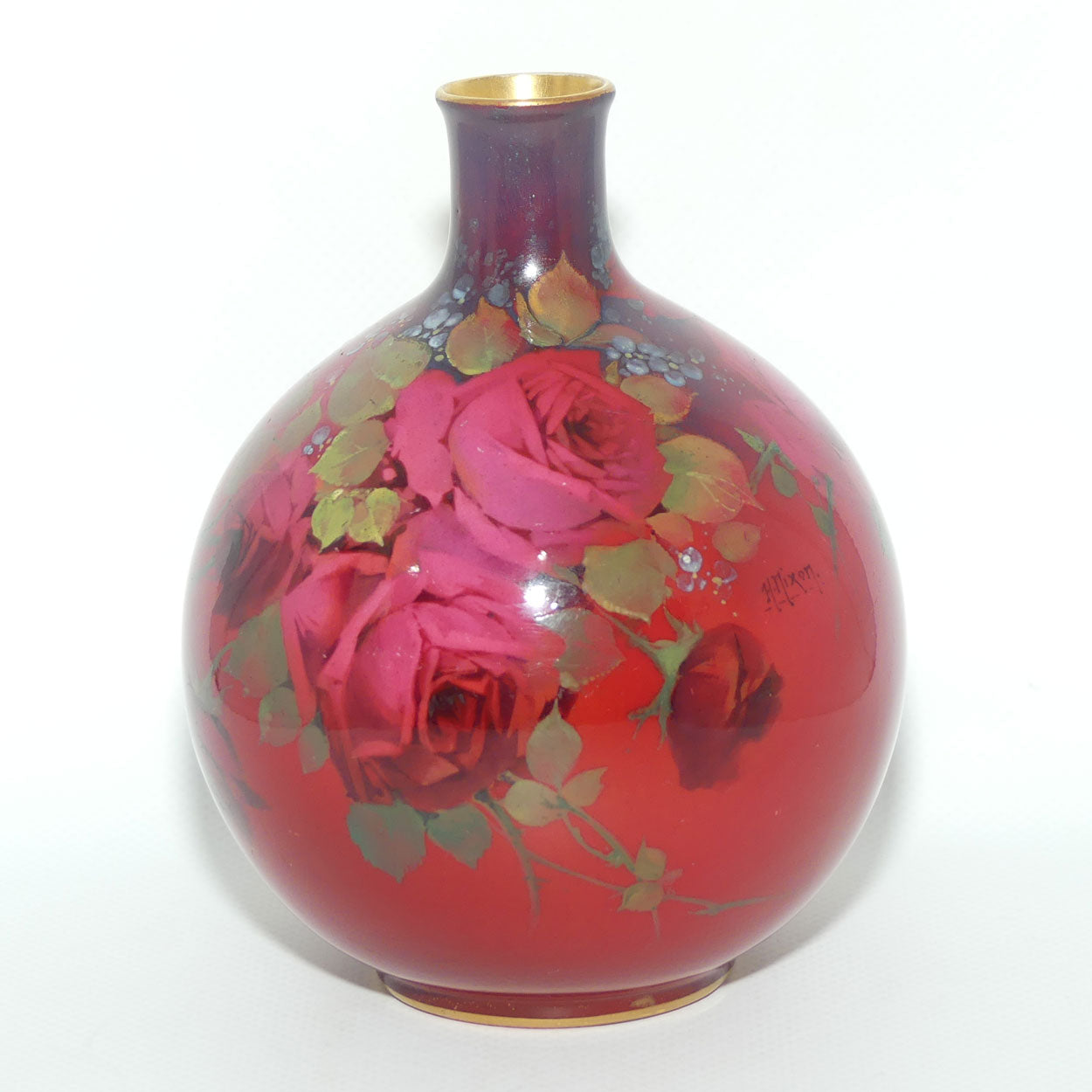 Rare Royal Doulton Oriflamme glaze Hand Painted on Glaze Roses vase by Harry Nixon