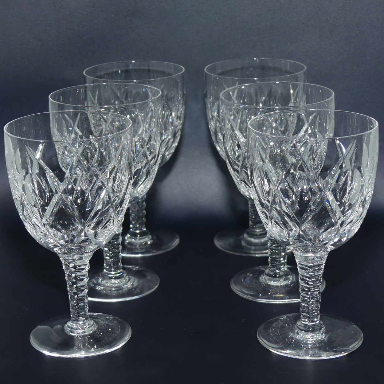 Stuart Crystal England Norfolk pattern set of 7 Wine Glasses | 225ml