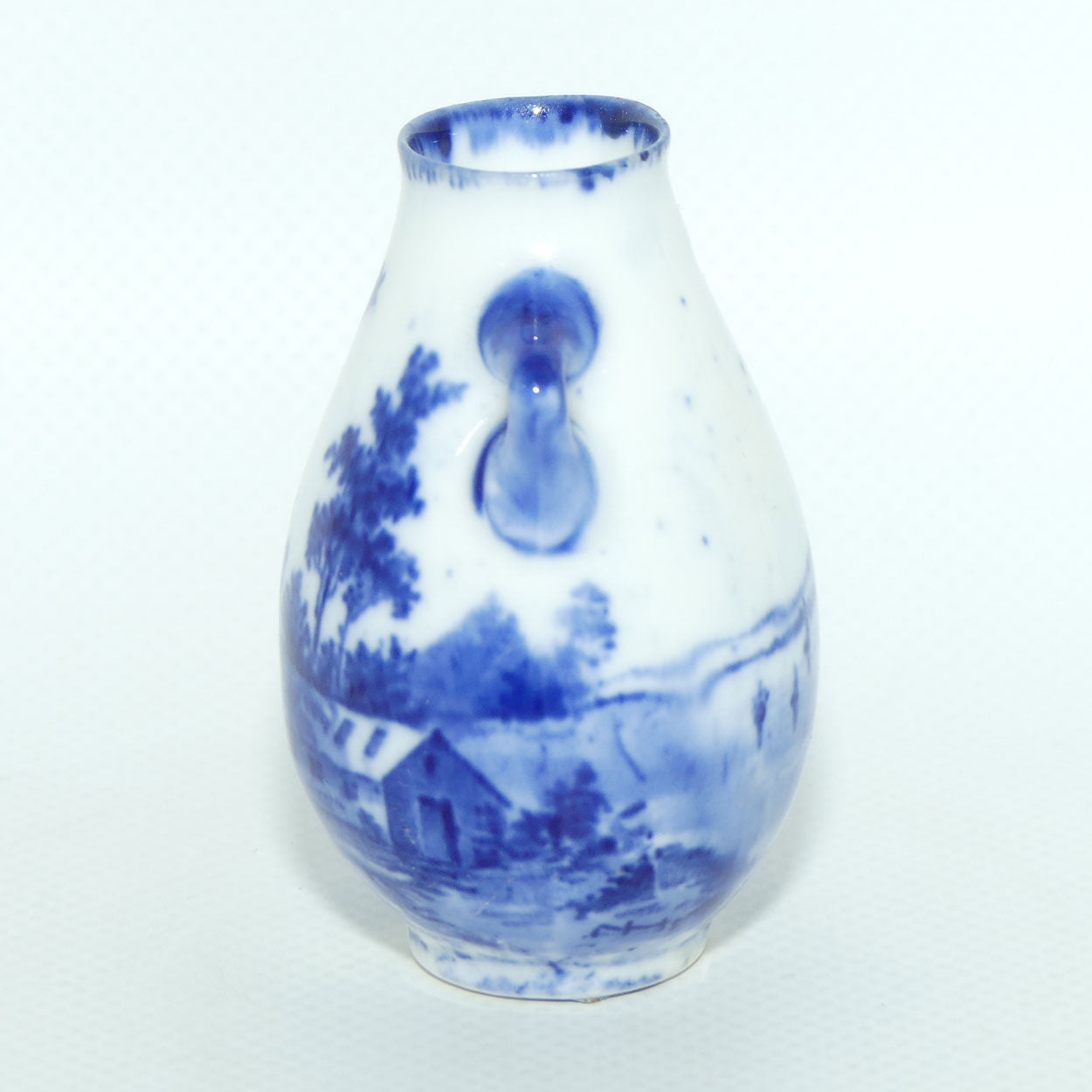 Royal Doulton Norfolk Blue and White miniature vase | Twin Handle | Windmill scene