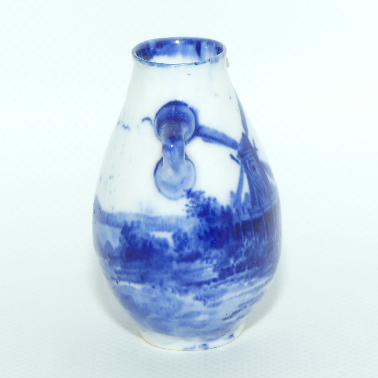 Royal Doulton Norfolk Blue and White miniature vase | Twin Handle | Windmill scene