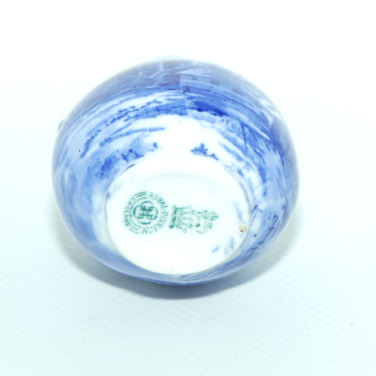 Royal Doulton Norfolk Blue and White miniature vase | Twin Handle | Windmill scene