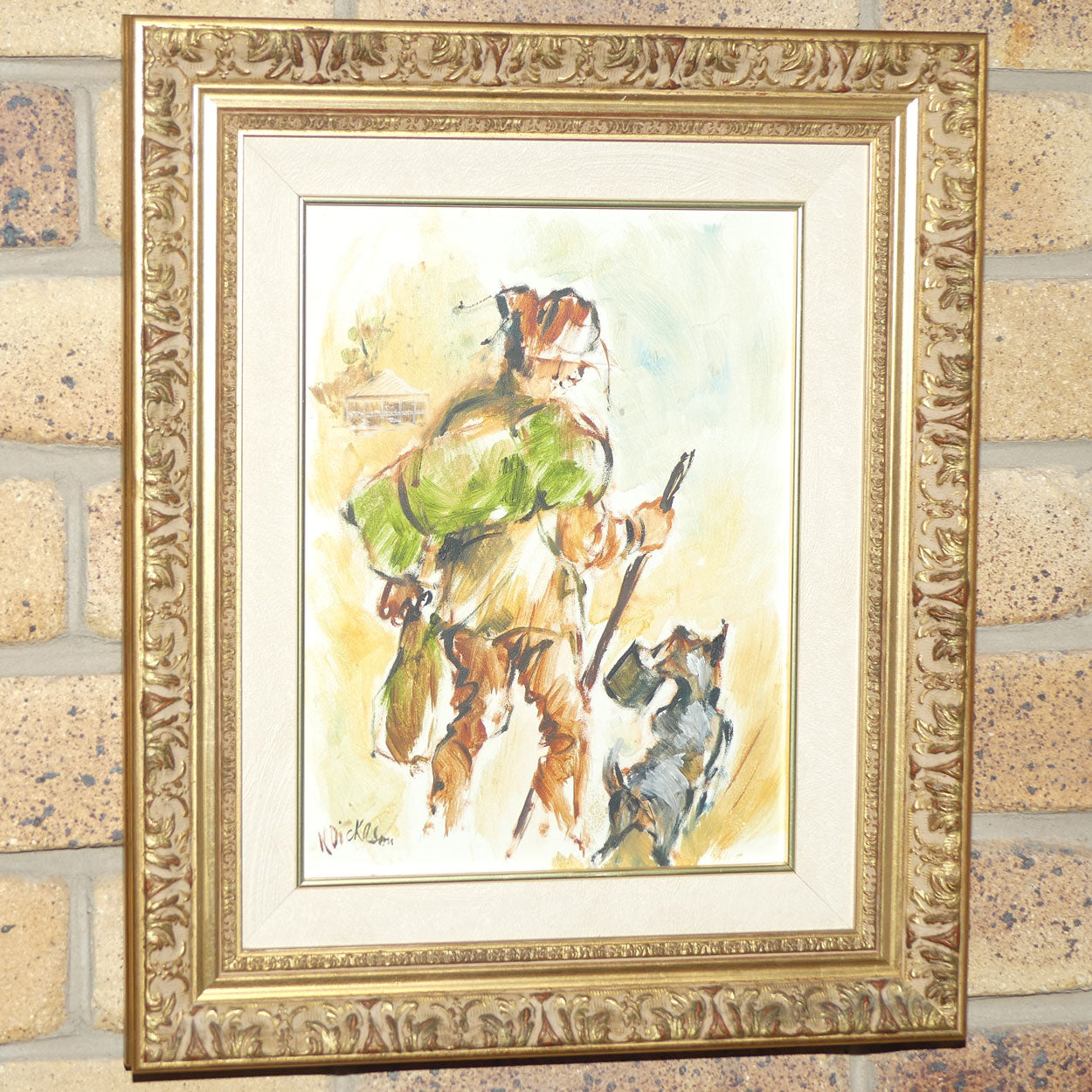 Original Oil on Board | Gilt Framed | Swagman and Dog | Norma Dickason
