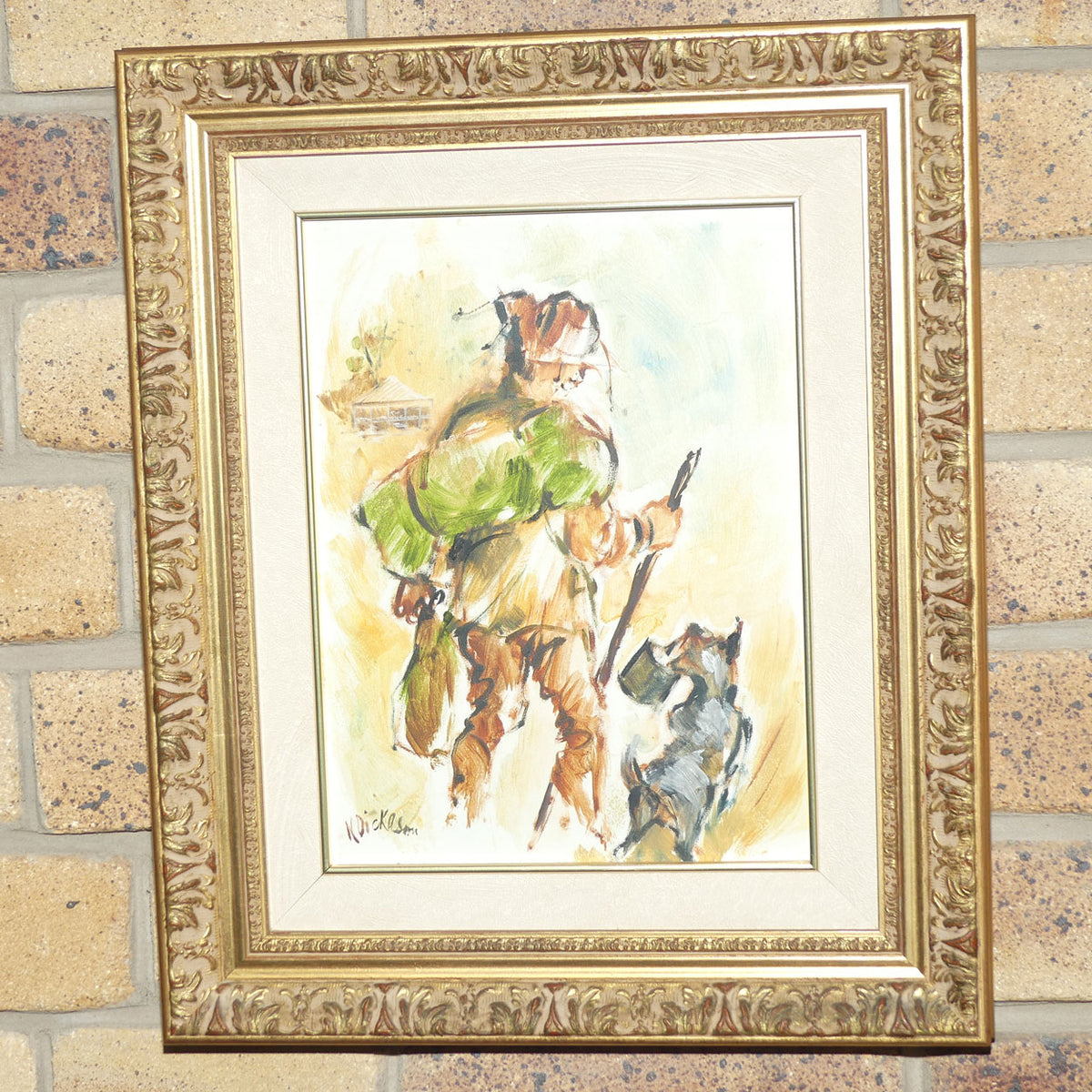 Original Oil on Board | Gilt Framed | Swagman and Dog | Norma Dickason