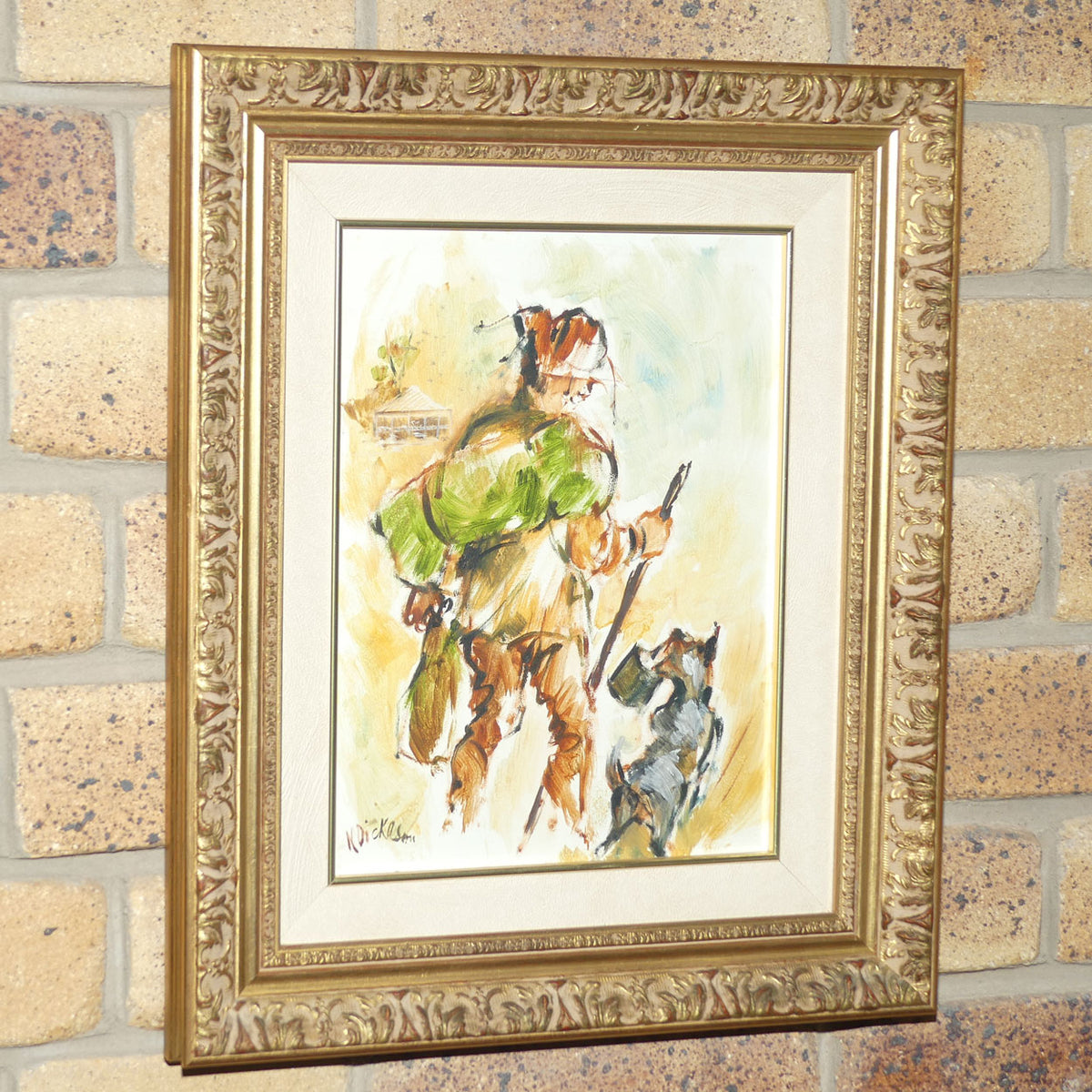 Original Oil on Board | Gilt Framed | Swagman and Dog | Norma Dickason