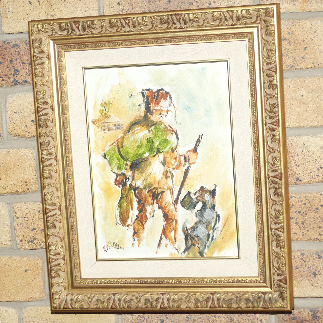 Original Oil on Board | Gilt Framed | Swagman and Dog | Norma Dickason