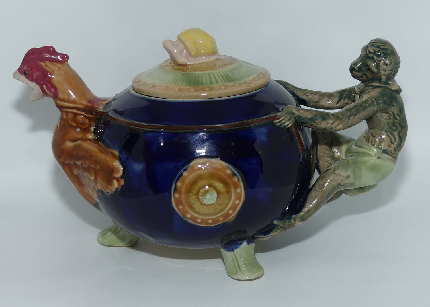 English Pottery Novelty Cockerel and Monkey Tea Pot