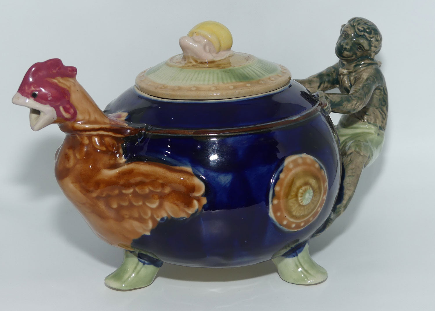 English Pottery Novelty Cockerel and Monkey Tea Pot