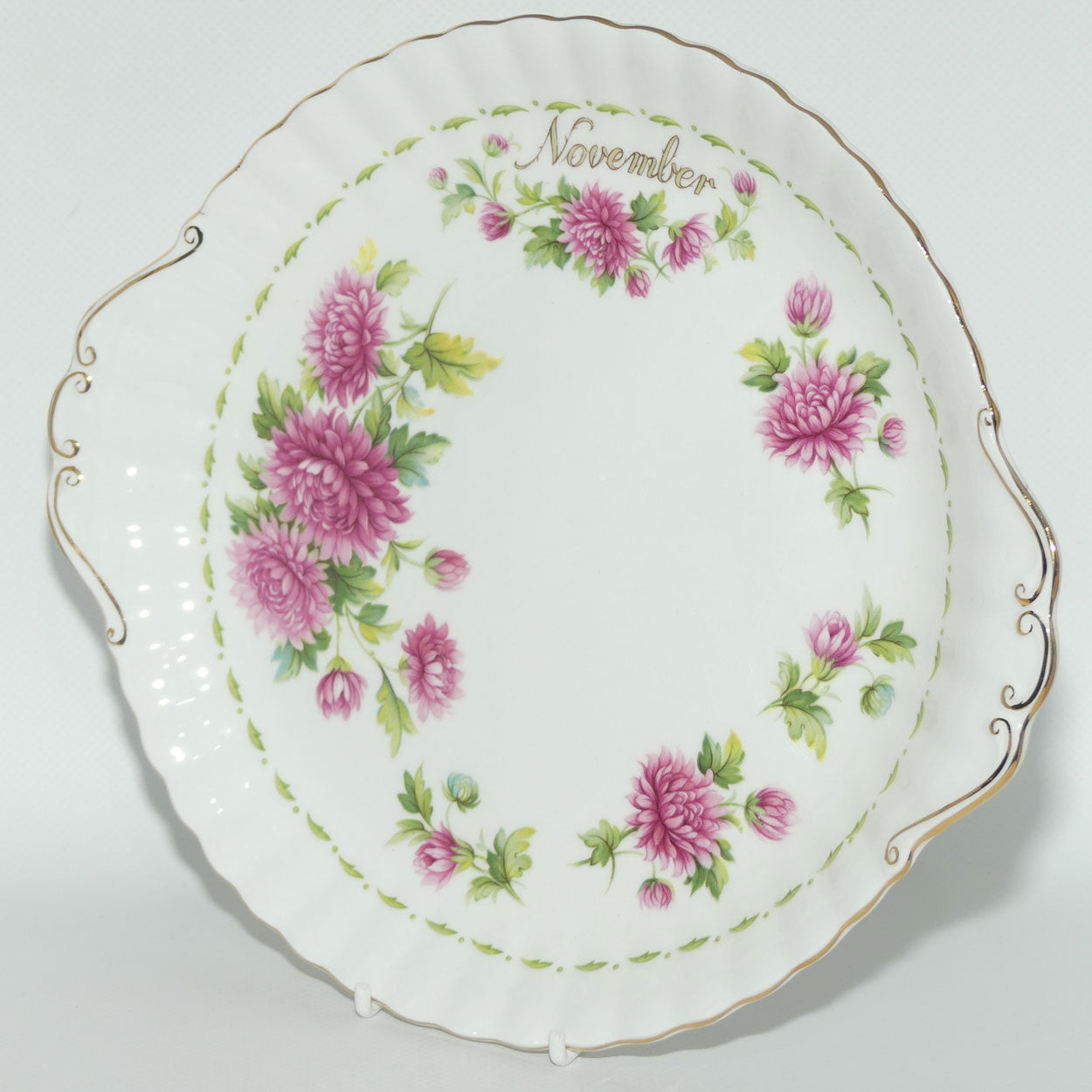 Royal Albert Bone China England | Flower of the Month series | #11 | November Chrysanthemum tab handle cake plate
